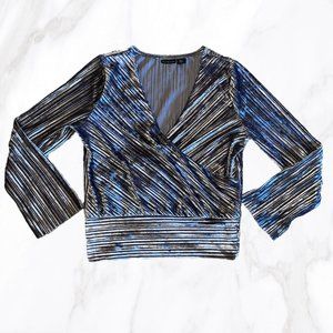 Tahari Women's‎ Silver Velvet Wrap Top, Size M
